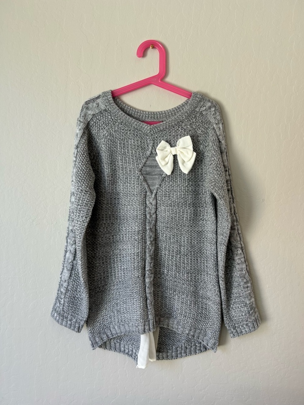 Blush by Us Angels Gray Knit Sweater with Bow
